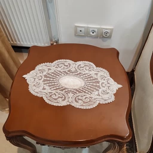 رومیزی دانتل مخمل ایرانی بیضی سه تکه طرح زنجیر — تصویر ۷