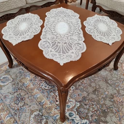 رومیزی دانتل مخمل ایرانی بیضی سه تکه طرح زنجیر — تصویر ۲