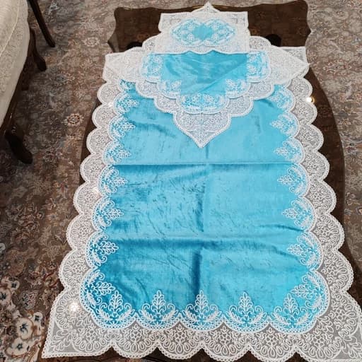 سجاده جانماز مخمل دانتل قیطون دوزی لمه دار طرح نگین