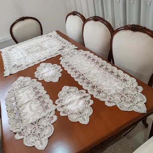 سرویس رومیزی پنج تکه ملیله دوزی مخمل دانتل گندمی