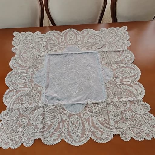 سرویس رومیزی پنج تکه دانتل مخمل طرح آنتیک — تصویر ۶