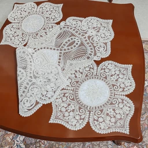 رومیزی مخمل دانتل بیضی مربع جدید طرح گوشواره — تصویر ۸