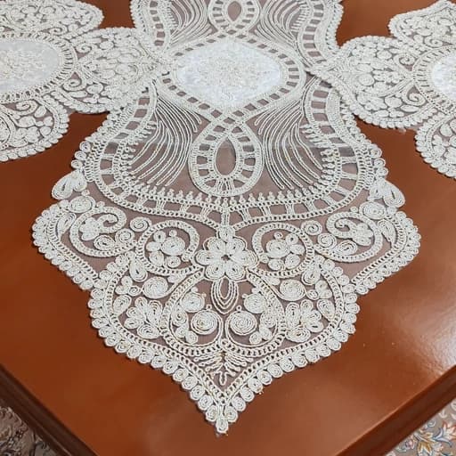 رومیزی مخمل دانتل بیضی مربع جدید طرح گوشواره — تصویر ۴