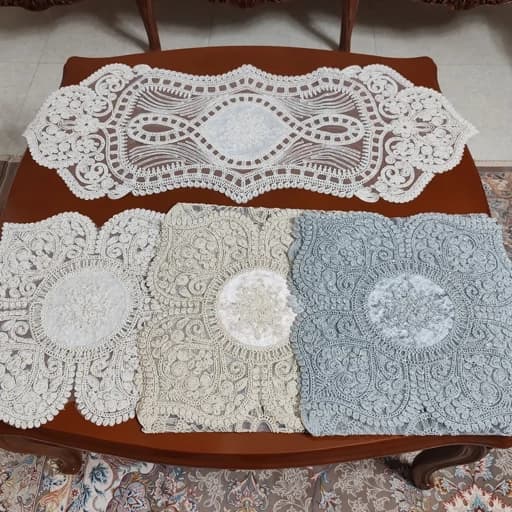 رومیزی مخمل دانتل بیضی مربع جدید طرح گوشواره — تصویر ۵