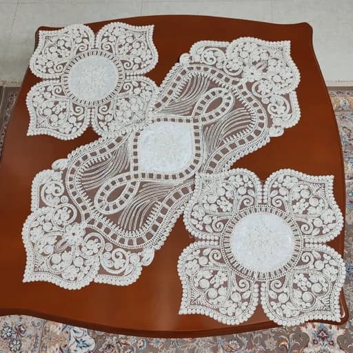 رومیزی مخمل دانتل بیضی مربع جدید طرح گوشواره — تصویر ۲