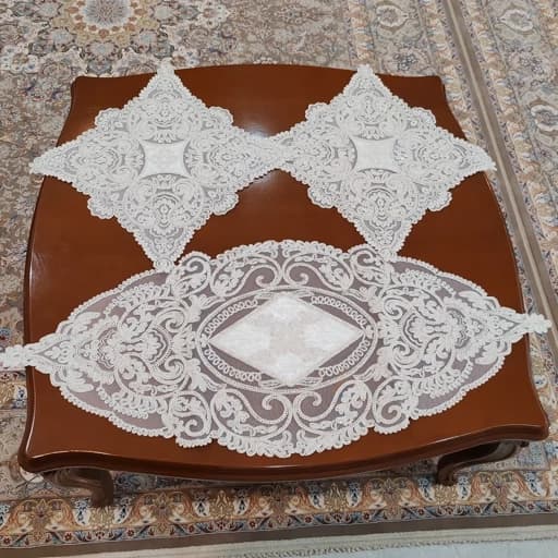 رومیزی دانتل مخمل سه تکه جدید طرح آسنا