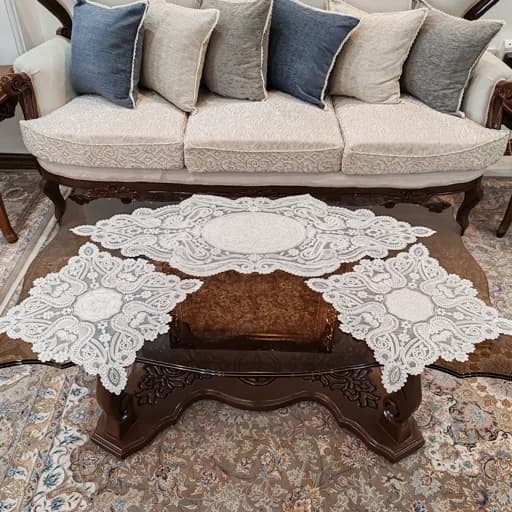 رومیزی مخمل دانتل بیضی مربع سه تکه طرح آنتیک جدید