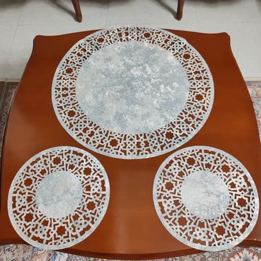 رومیزی گرد پتینه سه تکه طرح اسلیمی جدید
