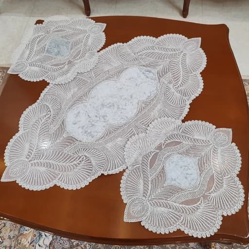 رومیزی مخمل دانتل جدید سه تکه مدل زیتون — تصویر ۸