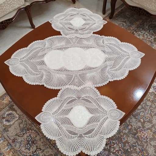 رومیزی مخمل دانتل جدید سه تکه مدل زیتون