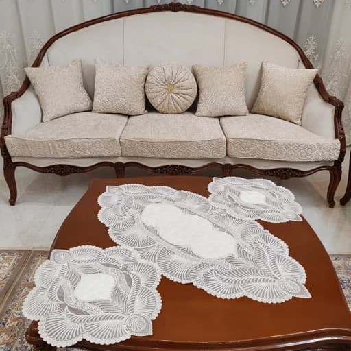 رومیزی مخمل دانتل جدید سه تکه مدل زیتون — تصویر ۵