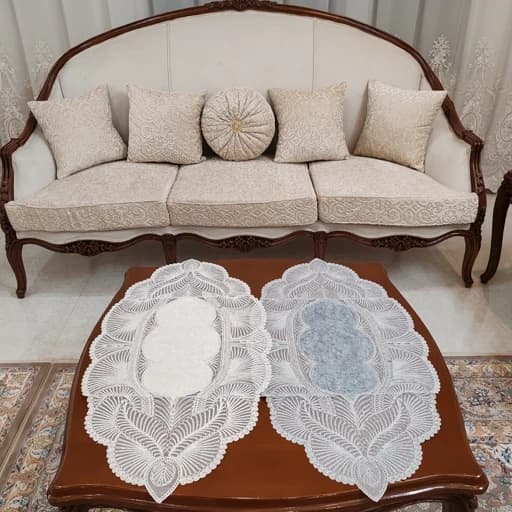 رومیزی مخمل دانتل جدید سه تکه مدل زیتون — تصویر ۶