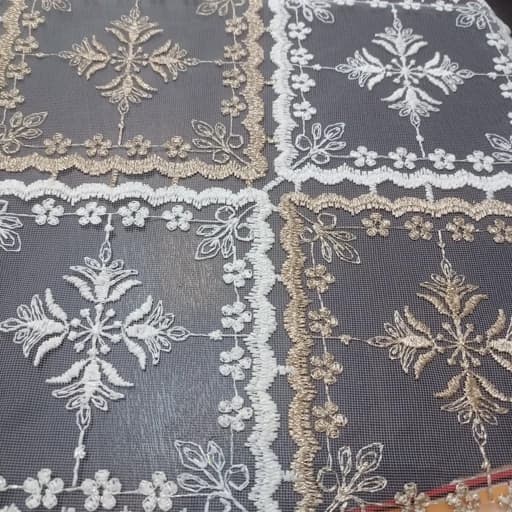 رومیزی روپشتی حریر گیپور جدید طرح برگ — تصویر ۷