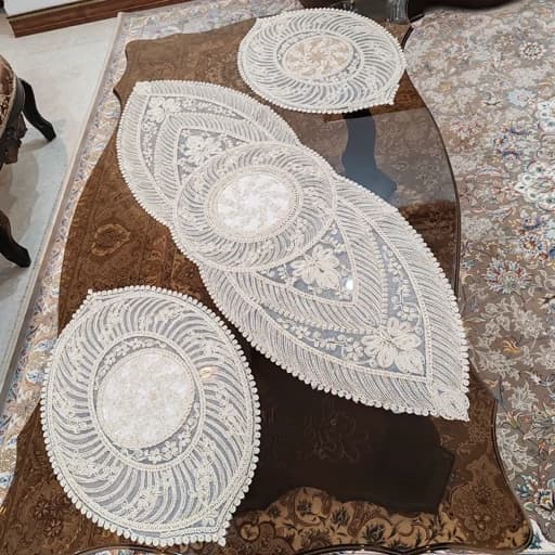 رومیزی دانتل مخمل سه تکه بیضی طرح آبشار