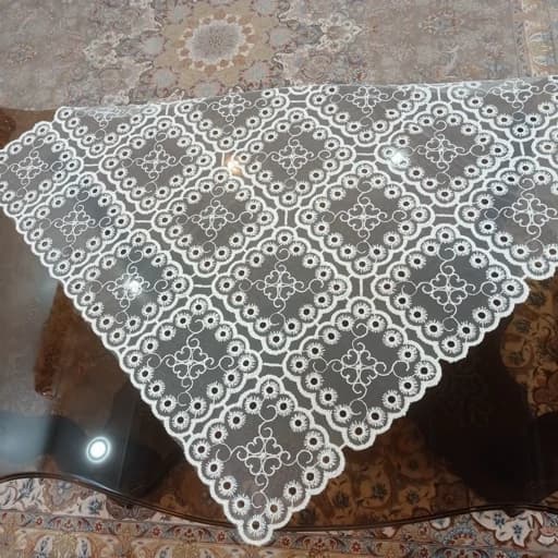 رومیزی روپشتی مربع حریر گیپور جدید گل گرد