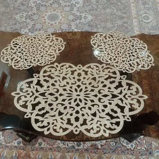 رومیزی بیضی چرم اکلیلی سه تکه مدل بهار درشت جدید