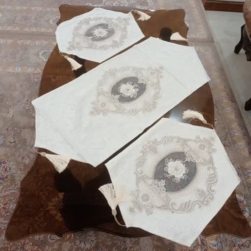 سرویس رومیزی مخمل دانتل جدید طرح گل برجسته 4 تکه — تصویر ۸