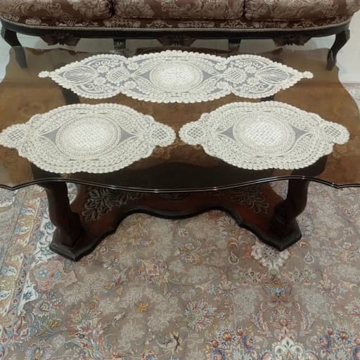 رومیزی بیضی مخمل دانتل ترک سه تکه طرح گندمک — تصویر ۴