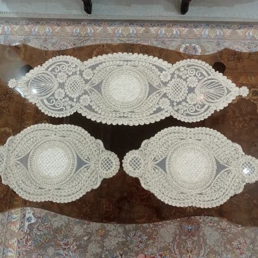 رومیزی بیضی مخمل دانتل ترک سه تکه طرح گندمک