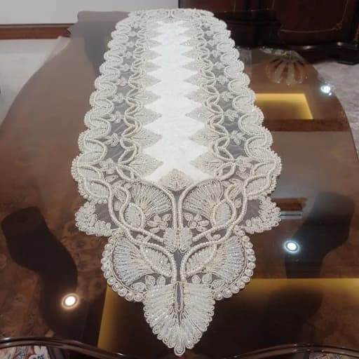 رانر غذاخوری کریستال دوزی مخمل دانتل ترک گندمی