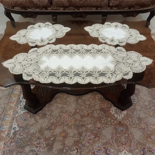 رومیزی کریستال دوزی مخمل دانتل سه تکه ترک طرح گندمی — تصویر ۳