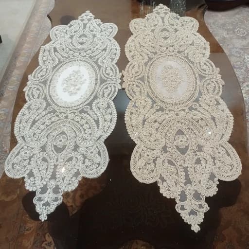 رومیزی بیضی مخمل دانتل سه تکه ترک طرح بوته جقه — تصویر ۷