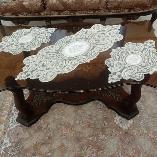 رومیزی بیضی مخمل دانتل سه تکه ترک طرح بوته جقه — تصویر ۲