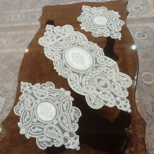 رومیزی بیضی مخمل دانتل سه تکه ترک طرح بوته جقه — تصویر ۸