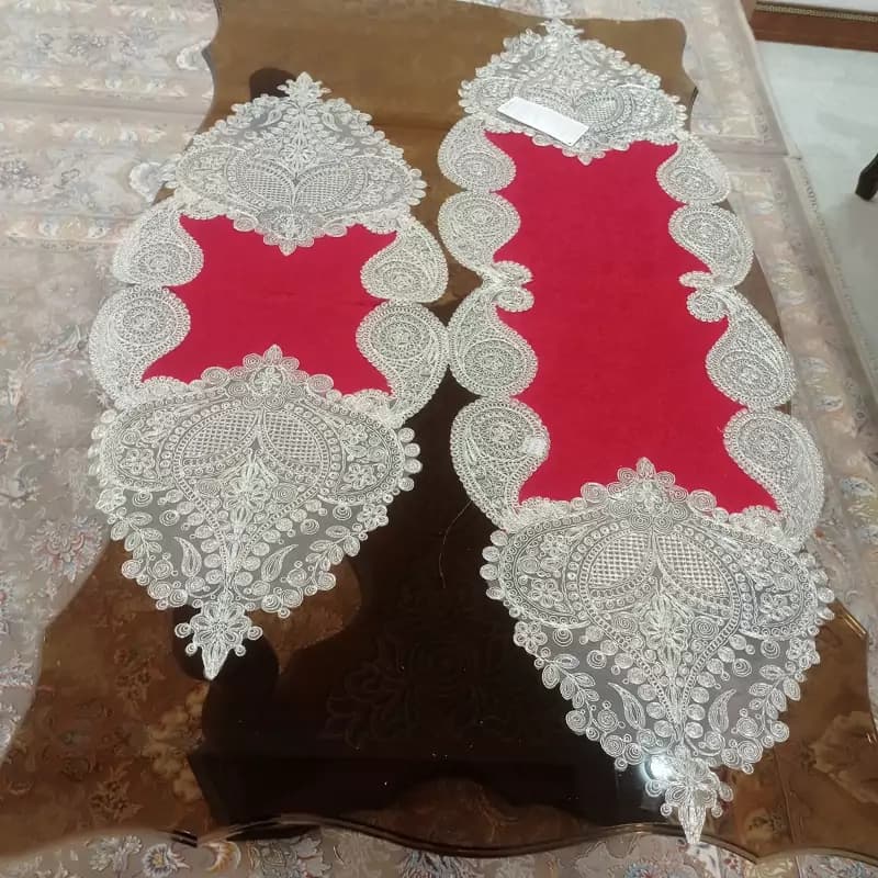 سرویس رومیزی مخمل دانتل سوییسی پنج تکه ترک — تصویر ۸