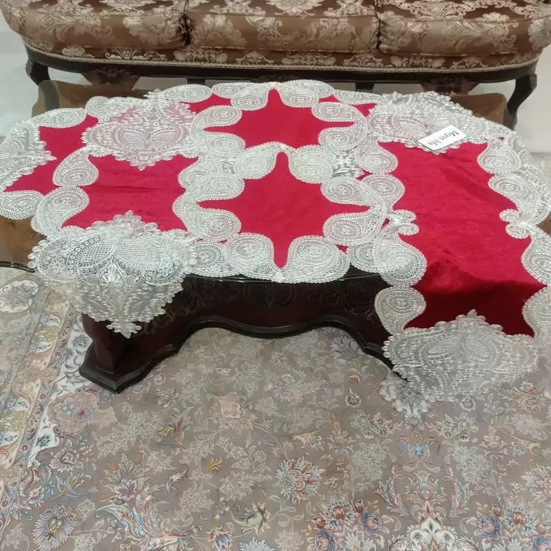 سرویس رومیزی مخمل دانتل سوییسی پنج تکه ترک — تصویر ۳