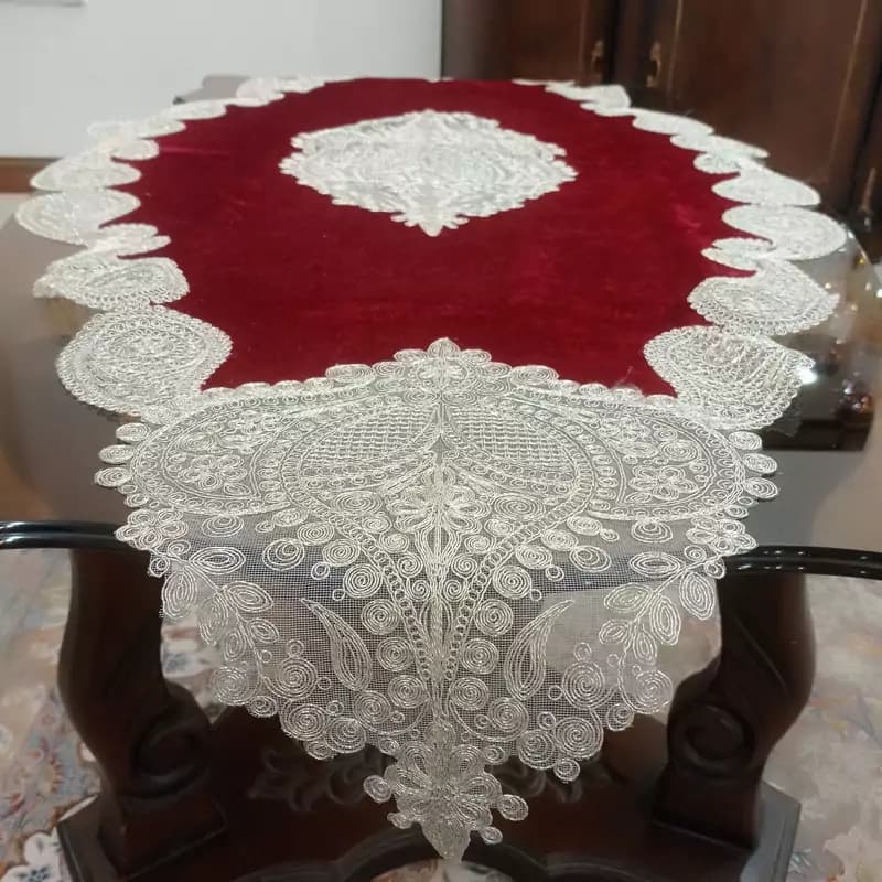 سرویس رومیزی مخمل دانتل سوییسی پنج تکه ترک — تصویر ۷
