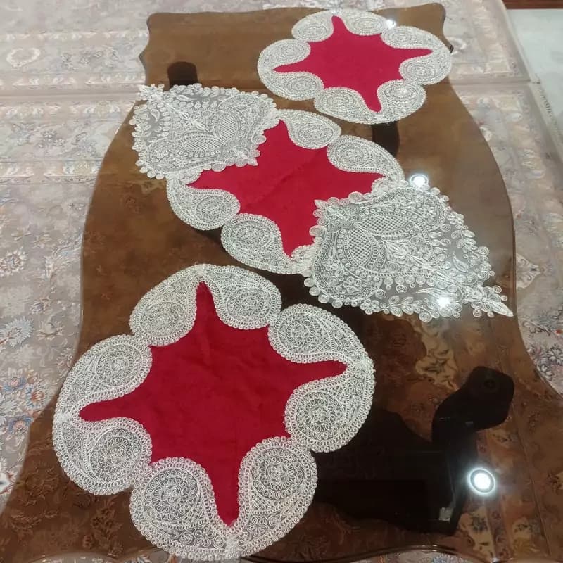 سرویس رومیزی مخمل دانتل سوییسی پنج تکه ترک — تصویر ۴