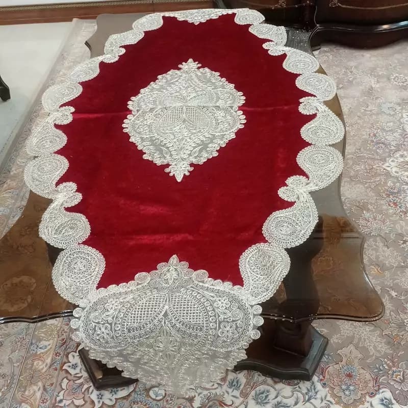 سرویس رومیزی مخمل دانتل سوییسی پنج تکه ترک — تصویر ۲