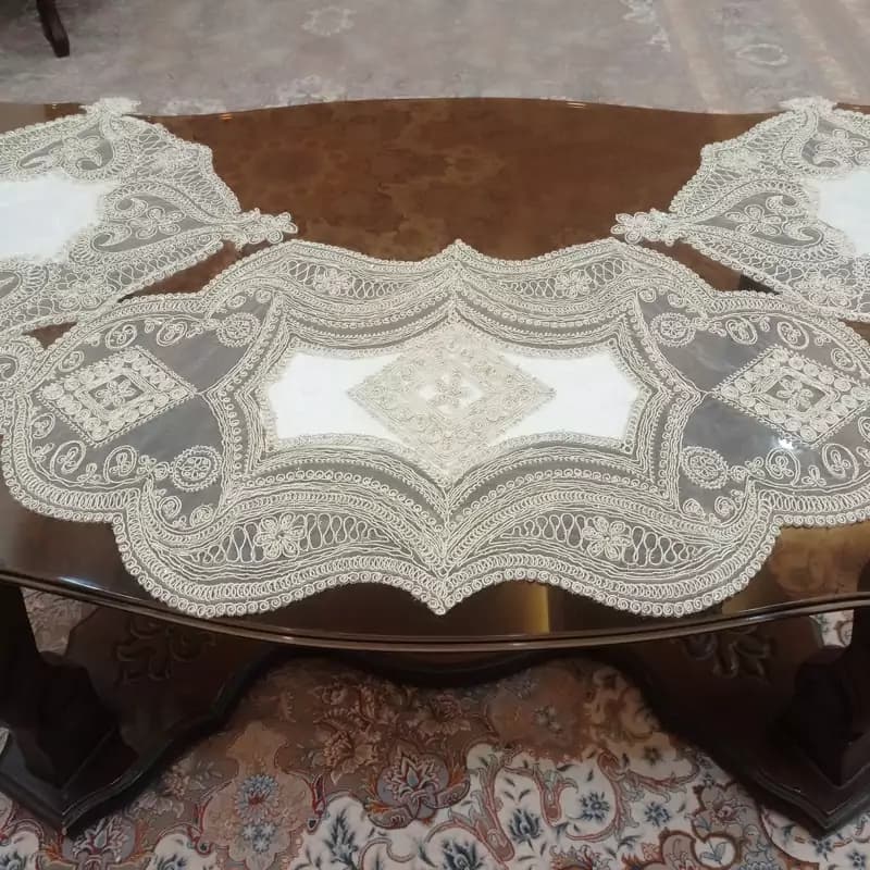 رومیزی مخمل دانتل جدید سه تکه ترک طرح داماک — تصویر ۷