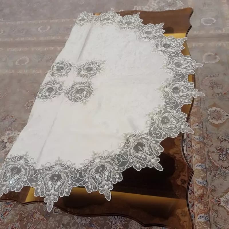 رومیزی گرد مخمل دانتل ترک 120 سانتی گل درشت — تصویر ۵