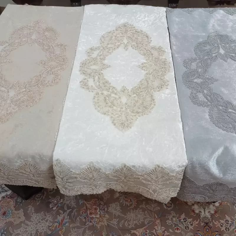 رومیزی غذاخوری مخمل دانتل مستطیل بزرگ شش و هشت نفره — تصویر ۶