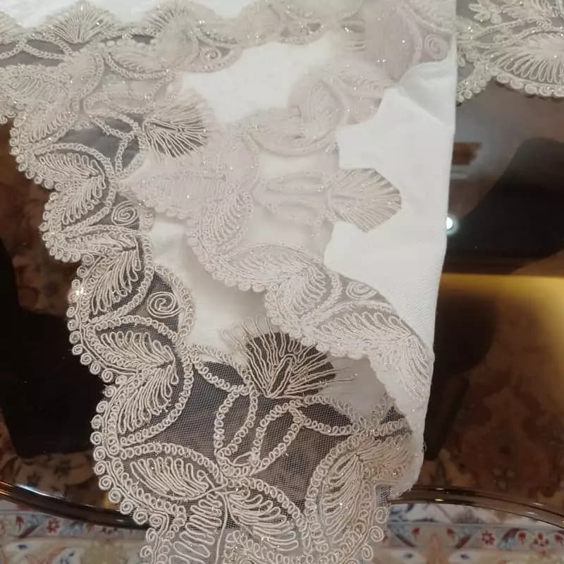 رومیزی مربع مخمل دانتل سه تکه ترک طرح گندمی — تصویر ۶