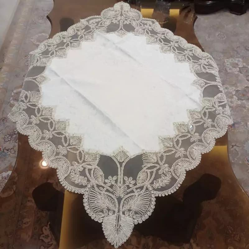 رومیزی مربع مخمل دانتل سه تکه ترک طرح گندمی — تصویر ۳