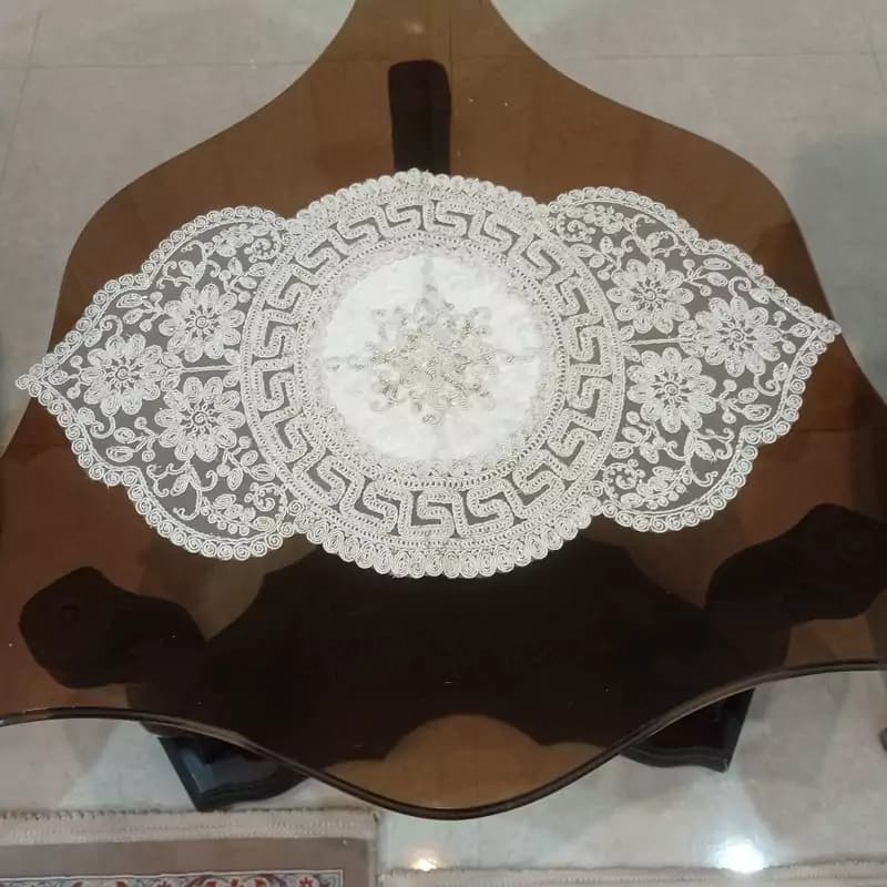 سرویس رومیزی مخمل دانتل 4 تکه ورساچه طرح ترک — تصویر ۳