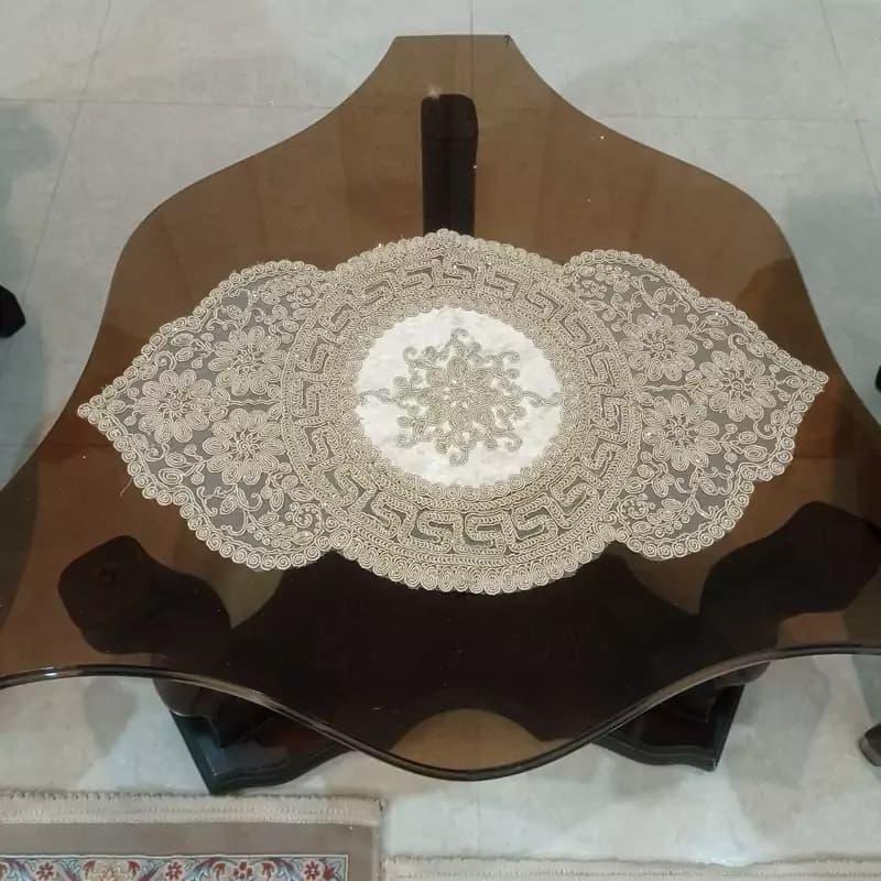 سرویس رومیزی مخمل دانتل 4 تکه ورساچه طرح ترک — تصویر ۴