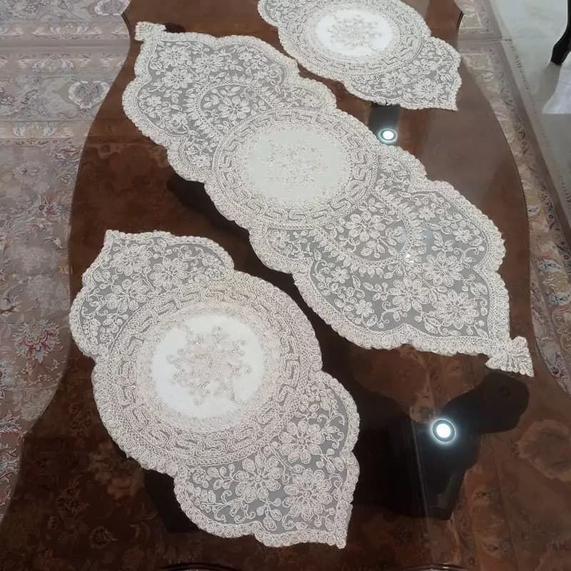 رومیزی مخمل دانتل جدید سه تکه ورساچه ایرانی — تصویر ۸