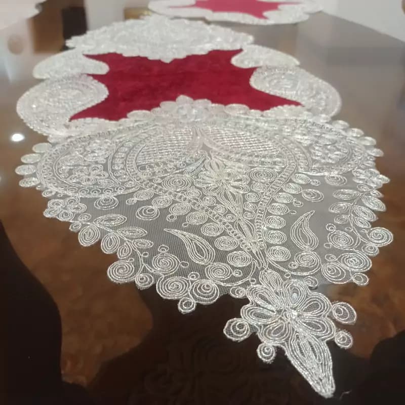 رومیزی روپشتی مربع مخمل دانتل جدید ترک — تصویر ۵