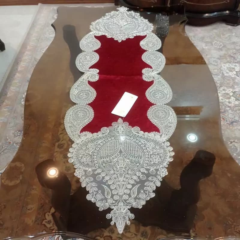 رومیزی روپشتی مربع مخمل دانتل جدید ترک — تصویر ۶