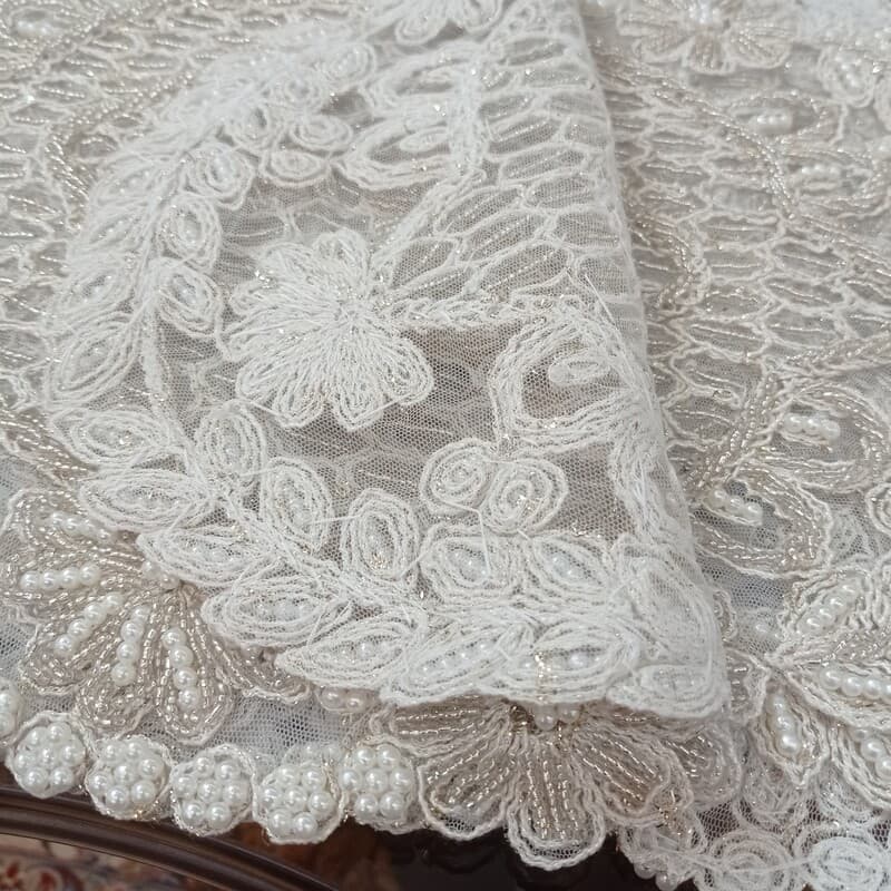 رومیزی دانتل ملیله و مروارید دوزی جدید بیضی کد 001 — تصویر ۵