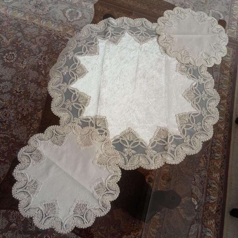 رومیزی گرد مخمل دانتل سه تکه ترک مدل گندمی در سه رنگ مختلف