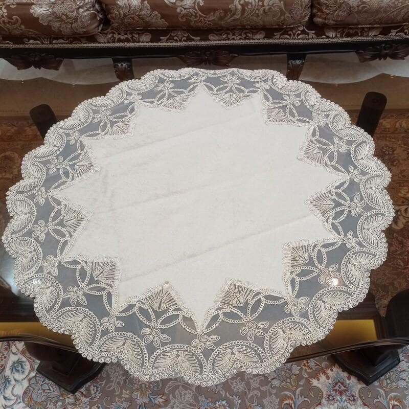 رومیزی گرد مخمل دانتل سه تکه ترک مدل گندمی در سه رنگ مختلف — تصویر ۷