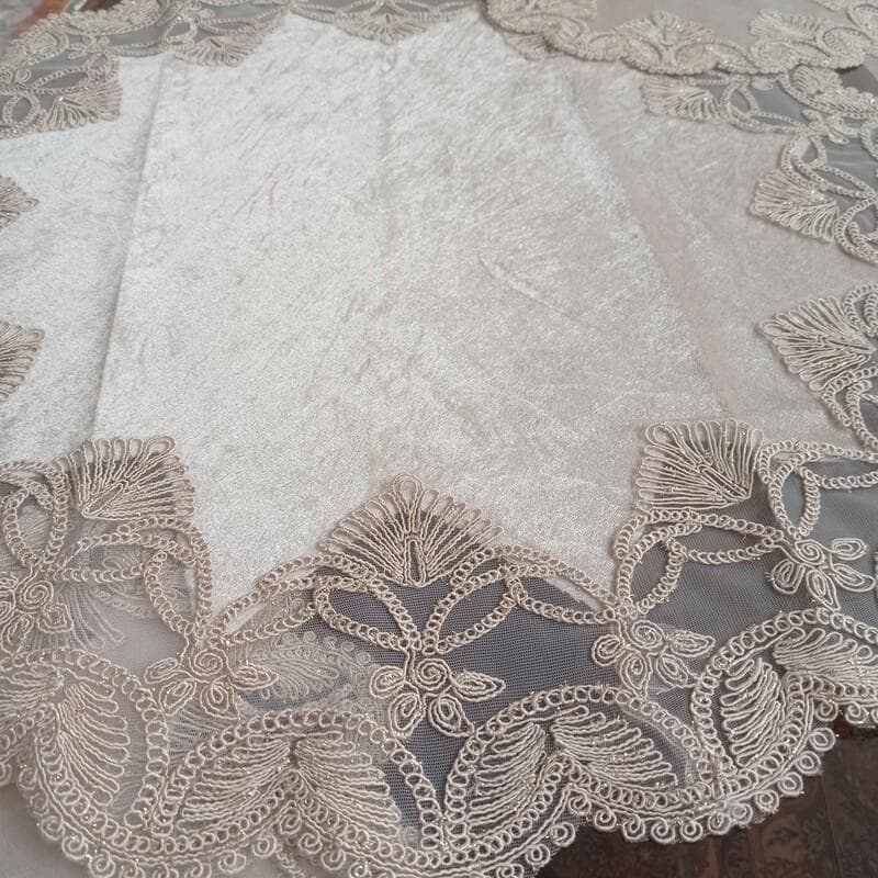 رومیزی گرد مخمل دانتل سه تکه ترک مدل گندمی در سه رنگ مختلف — تصویر ۶