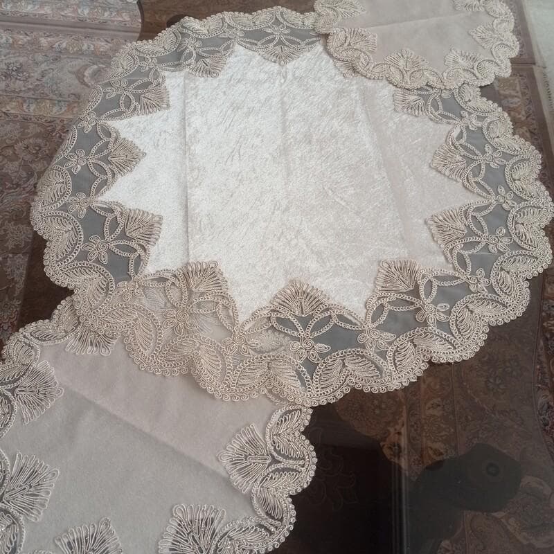 رومیزی گرد مخمل دانتل سه تکه ترک مدل گندمی در سه رنگ مختلف — تصویر ۴