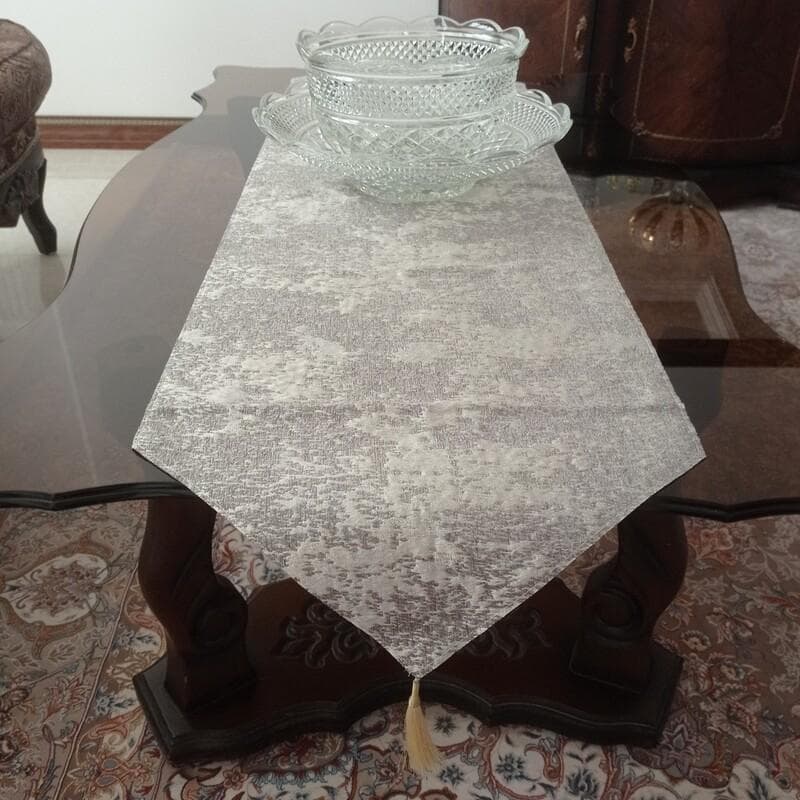 رانر بزرگ غذاخوری مدل پتینه طوسی نقره ای سایز 40در130 — تصویر ۲
