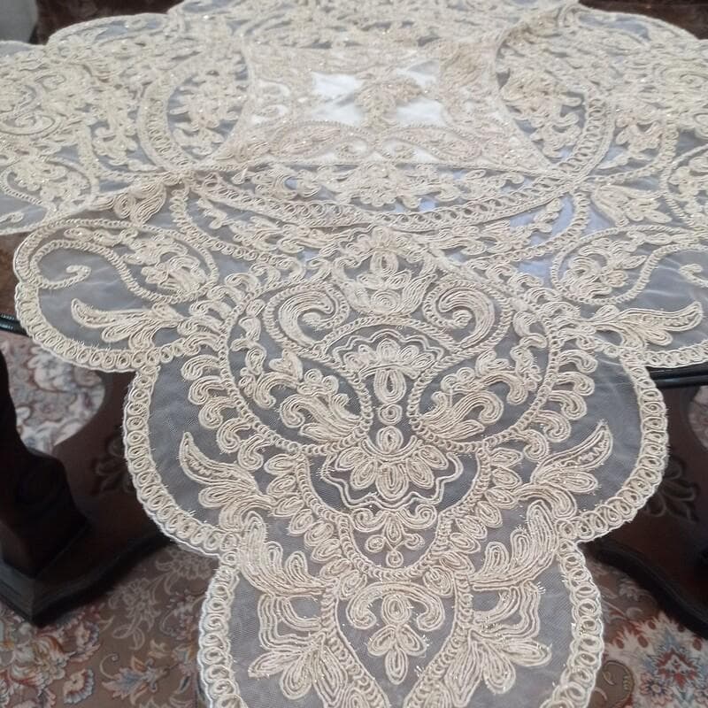 رومیزی دانتل مخمل مربع ترک سه تکه جدید مدل آنتیک در سه رنگ مختلف — تصویر ۶